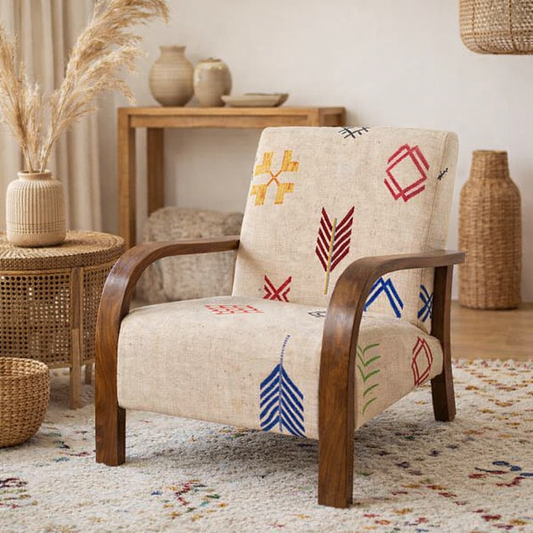 Fauteuil Atlas – Écru, tissage berbère multicolore