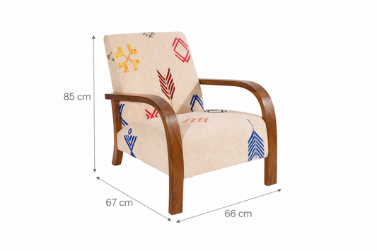 Fauteuil Atlas – Écru, tissage berbère multicolore